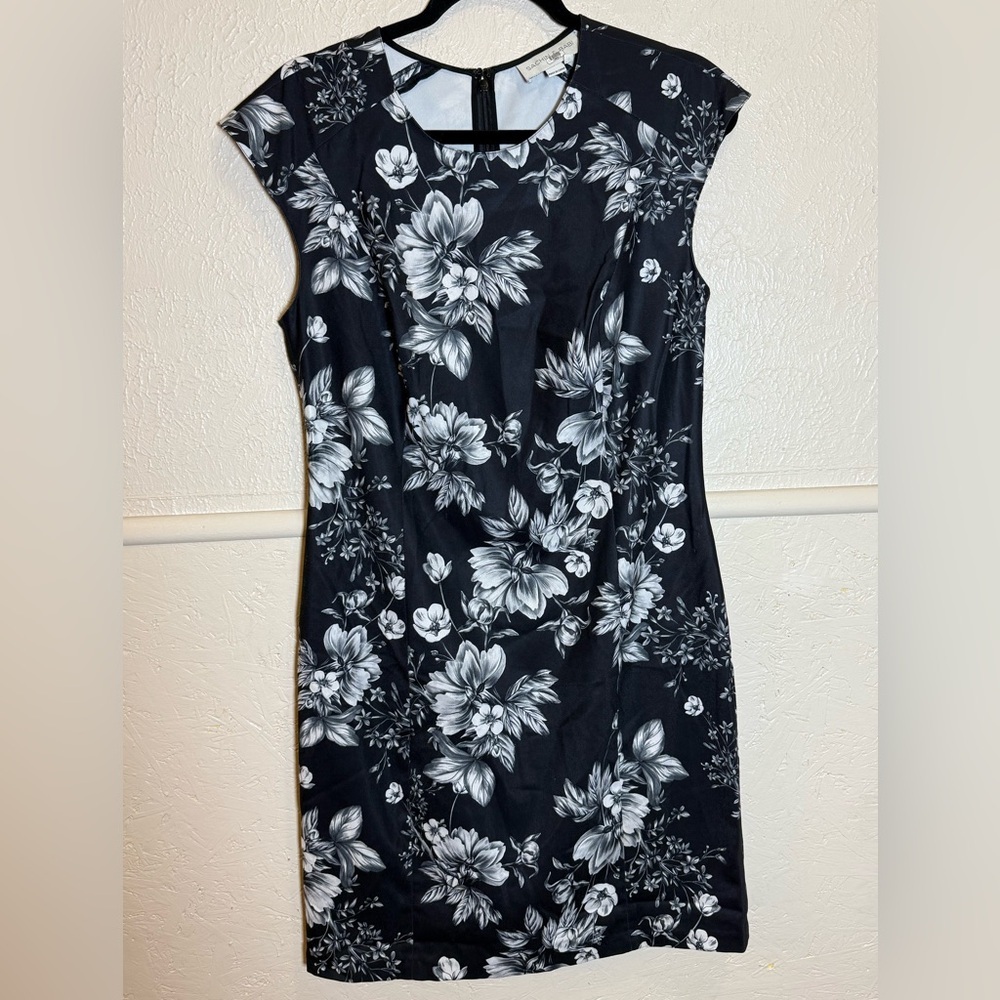 Sachin & Babi Womens Floral Print Dress Short Sleeve Black Size 10 Career Event